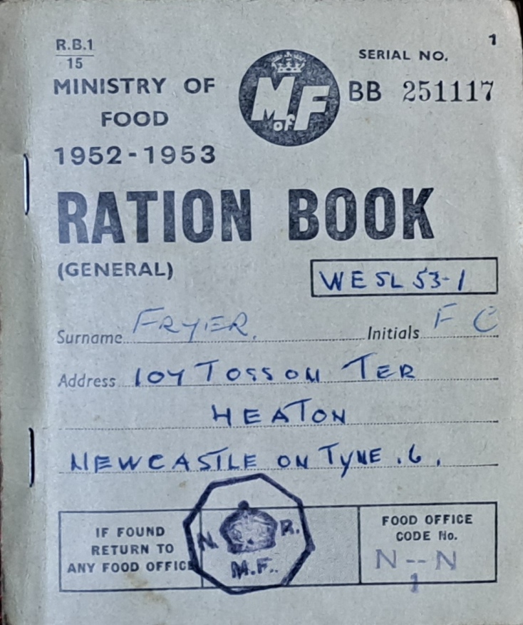 Ministry Of Food Ration Book, Francis C Fryer 1952-1953