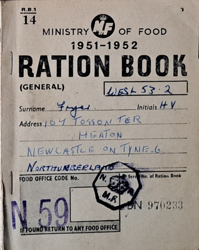 Ministry Of Food Ration Book, Hilda V Fryer 1951-1952