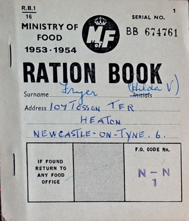Ministry Of Food Ration Book, Hilda V Fryer 1953-1954