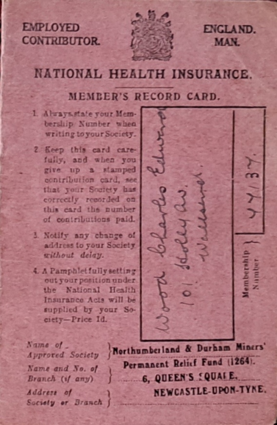 National Health Insurance Member's Record Card, Charles Edward Wood, Undated