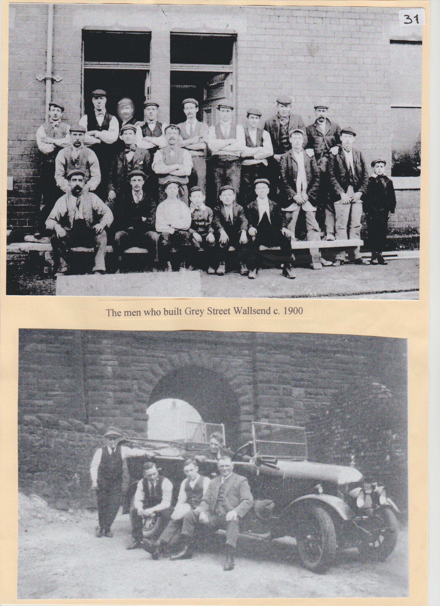 1900, Men who built Grey Street Wallsend 2 Images one with Car