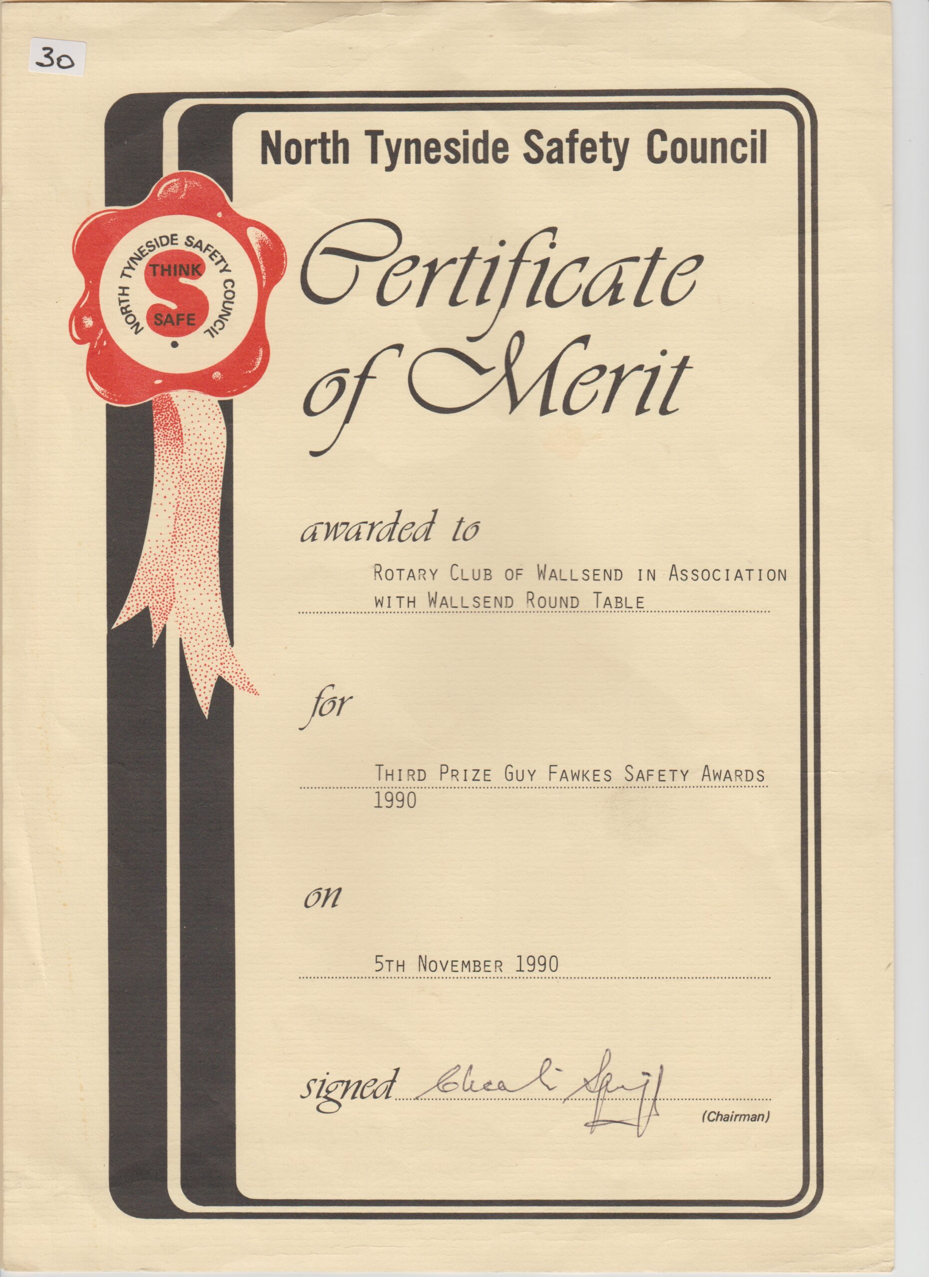 1990 Certificate of Merit Rotary Club