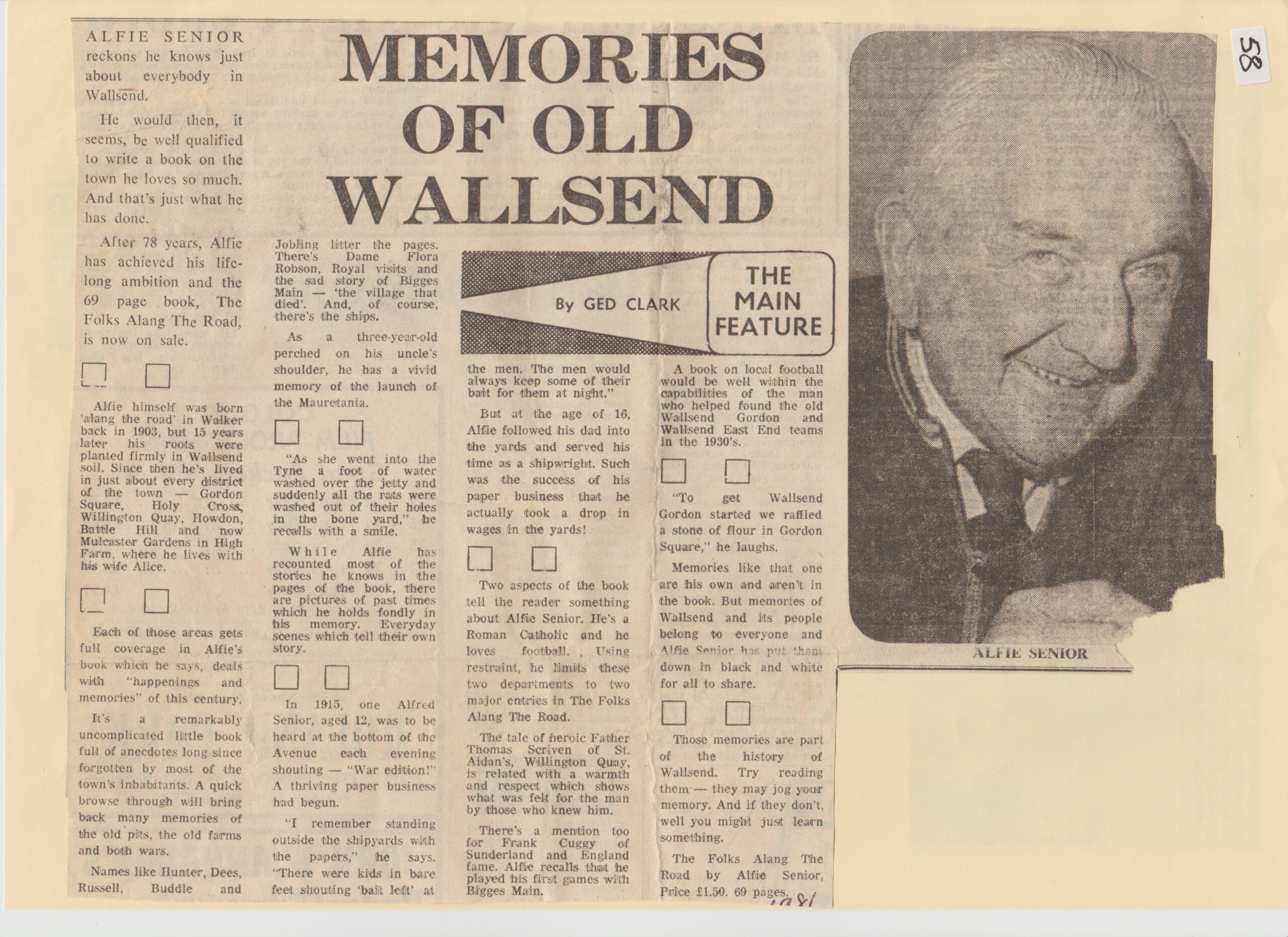 Alfie Senior Memories of Wallsend Article