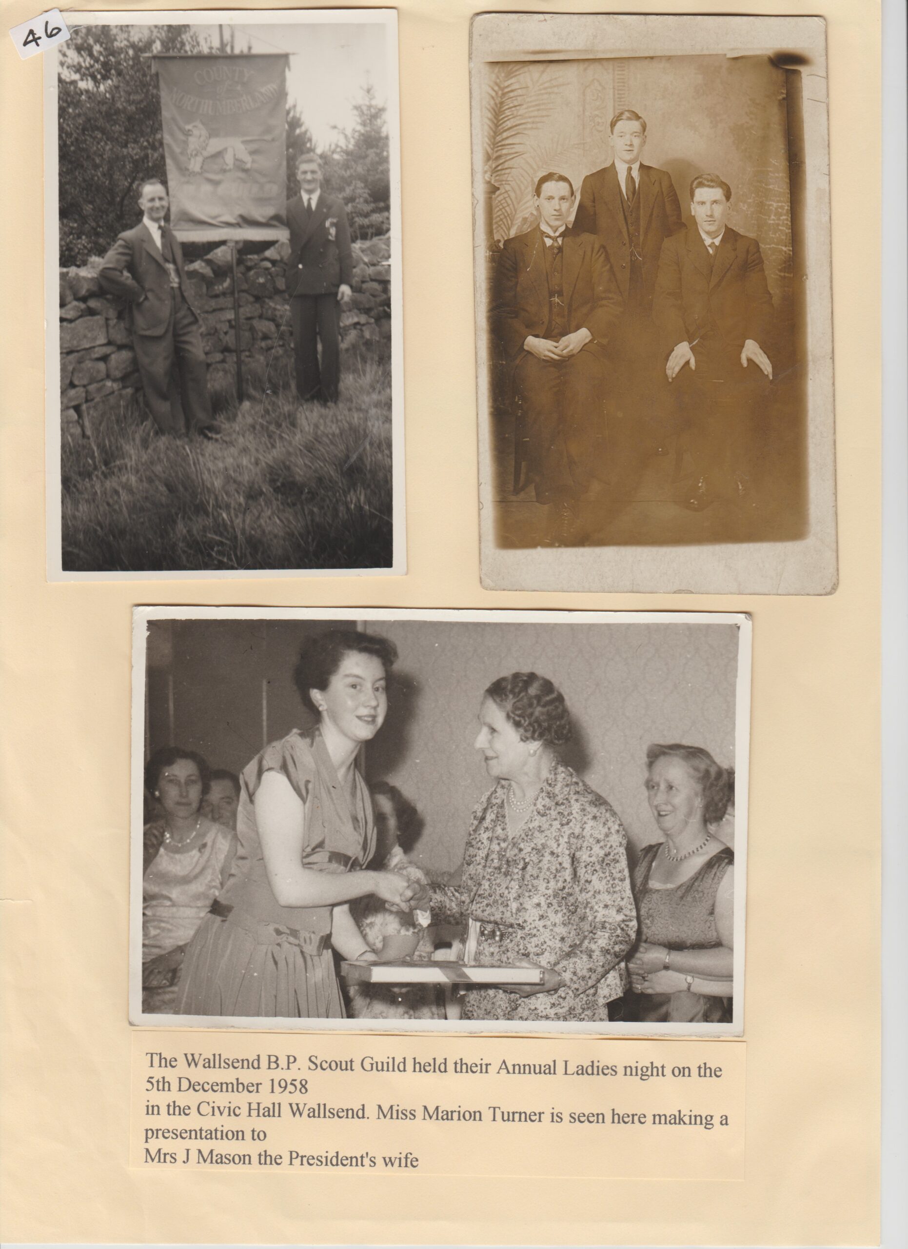 BP Scout Guild Annual Ladies Night 1958 with Marion Turner _ Mrs J Mason, Two unknown Images