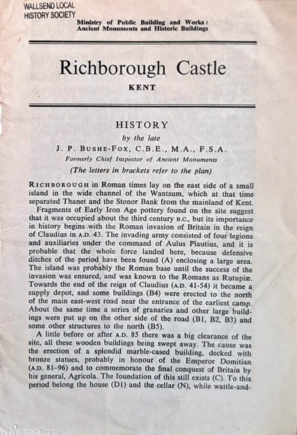 History of Richborough Castle, Kent - J P Bushe-Fox - 1964