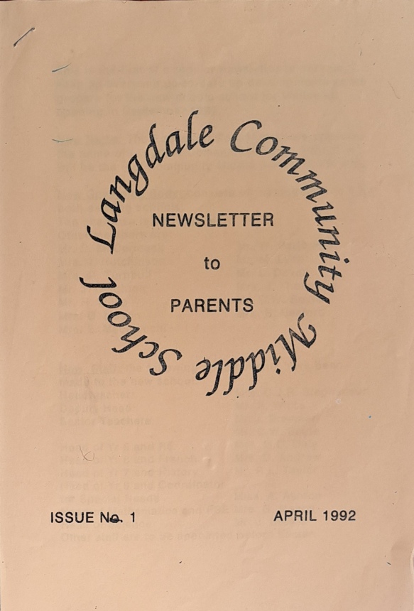 Langdale Community Middle School, Newsletter to Parents, Issue No1, April 1992 - Langdale Community Middle School - 1992