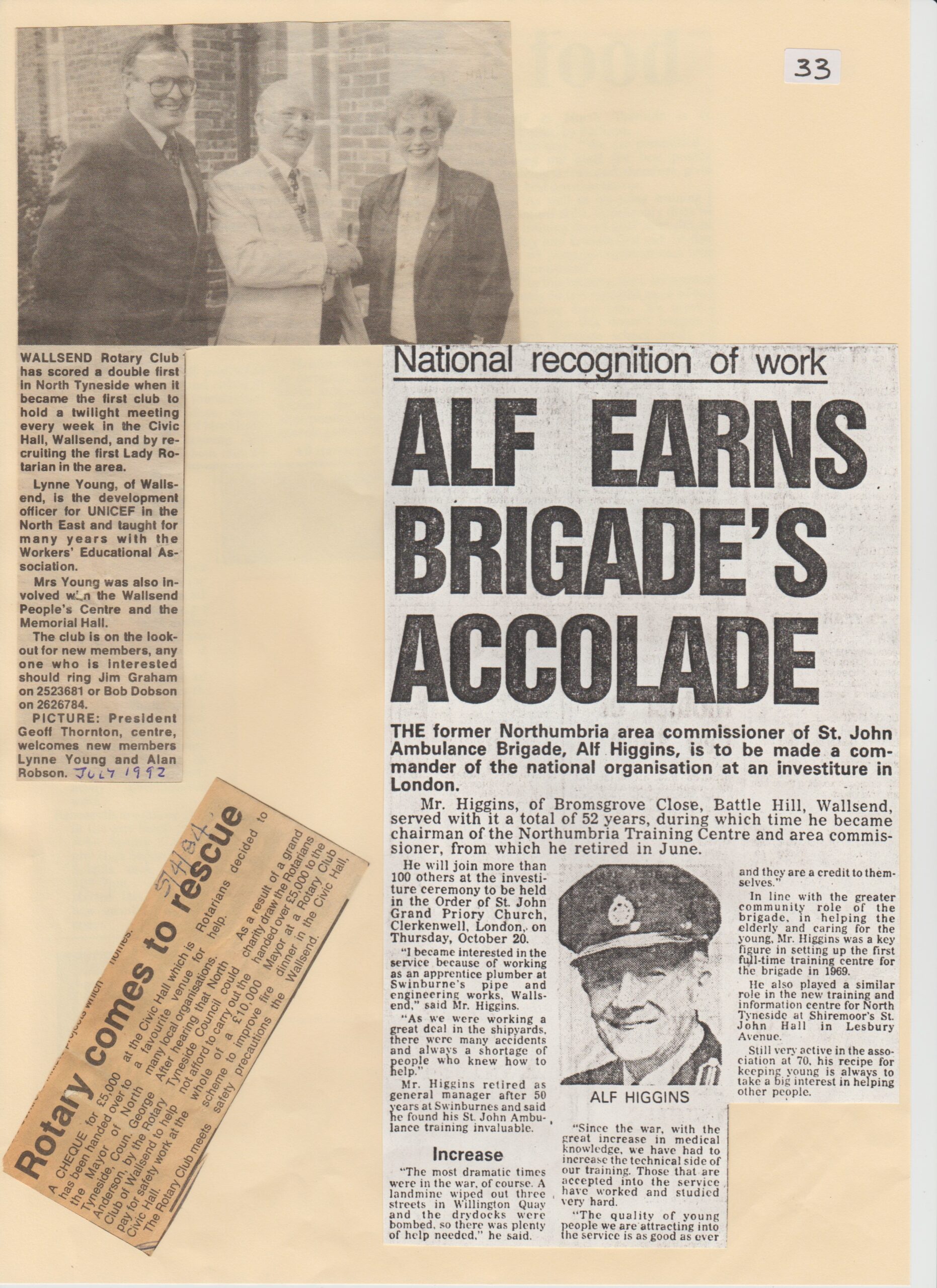 Lynne Young First Lady Rotarian 1992, Alf Higgins Commander of St John_s Ambulance Brigade