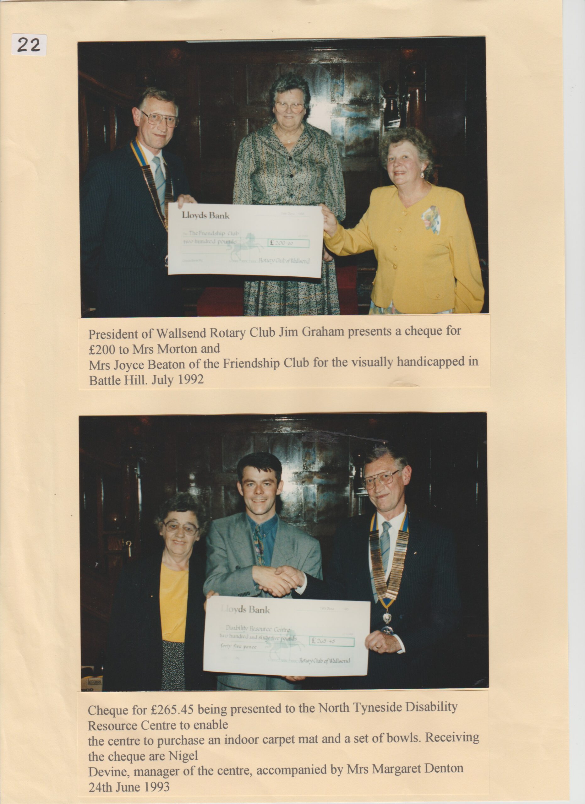Presentation or Cheques by Wallsend rotary club 1992 _1993