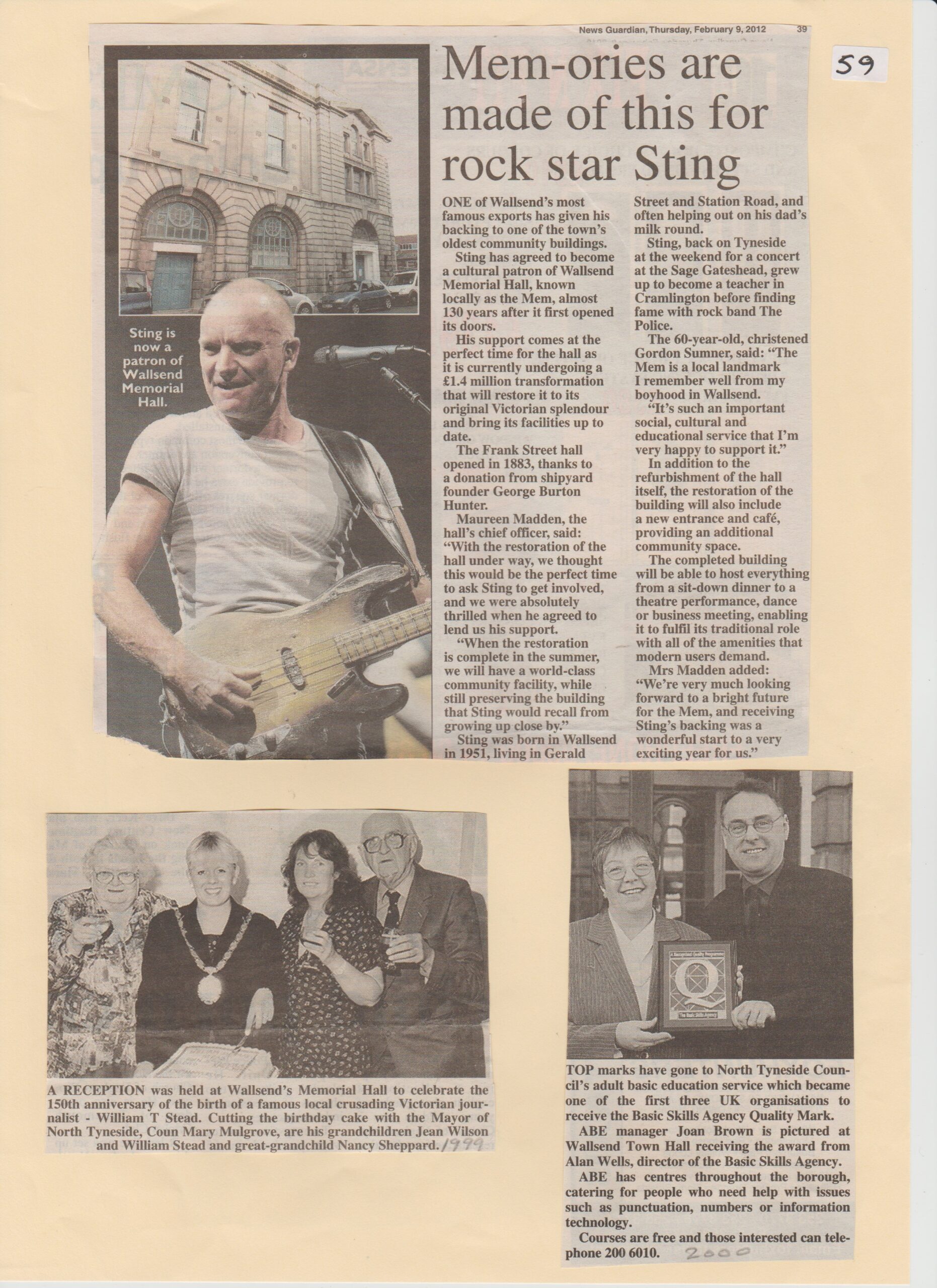 Rock Star Sting article 2012, WT Stead 150th Anniversay _ Basi Skills Agency 2000