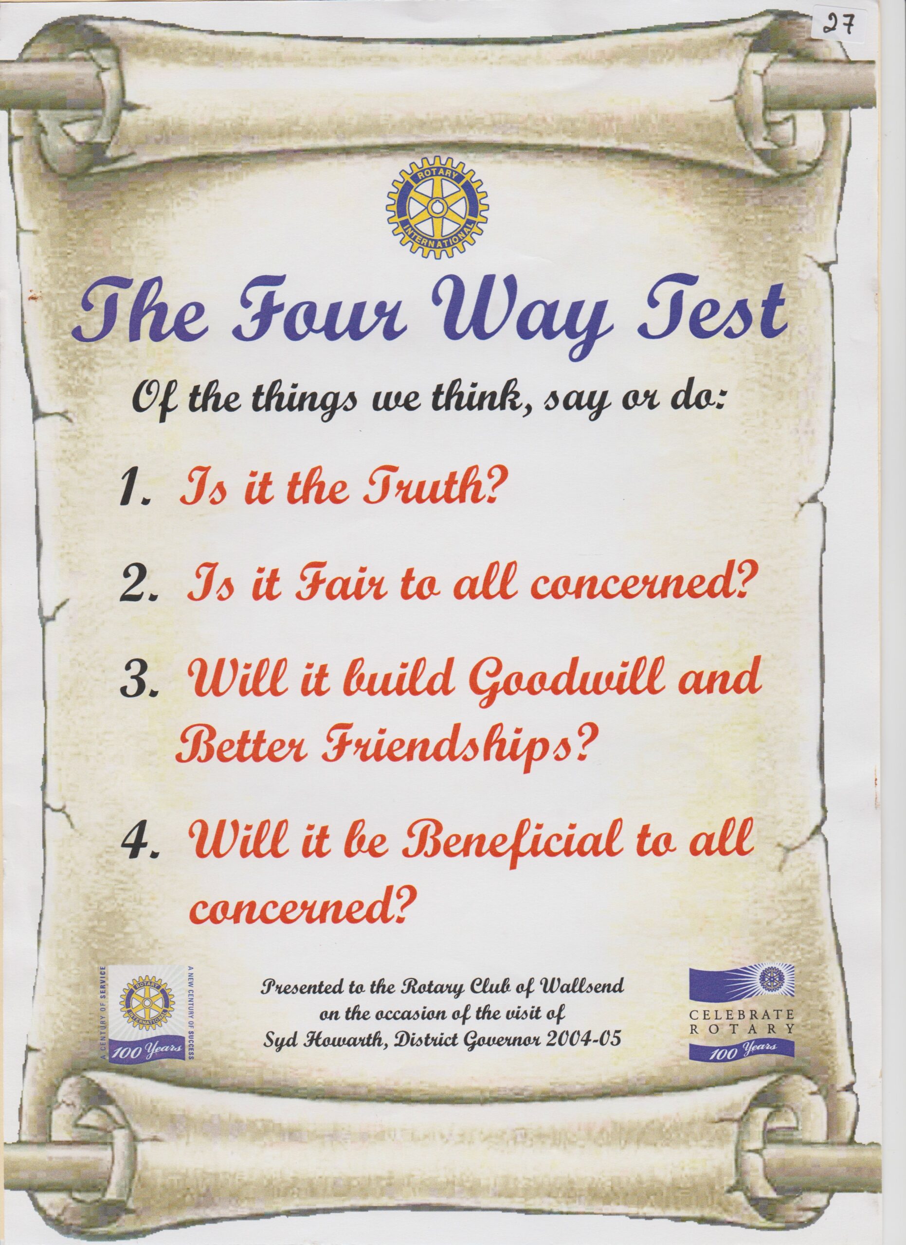 The four way test Rotary club]