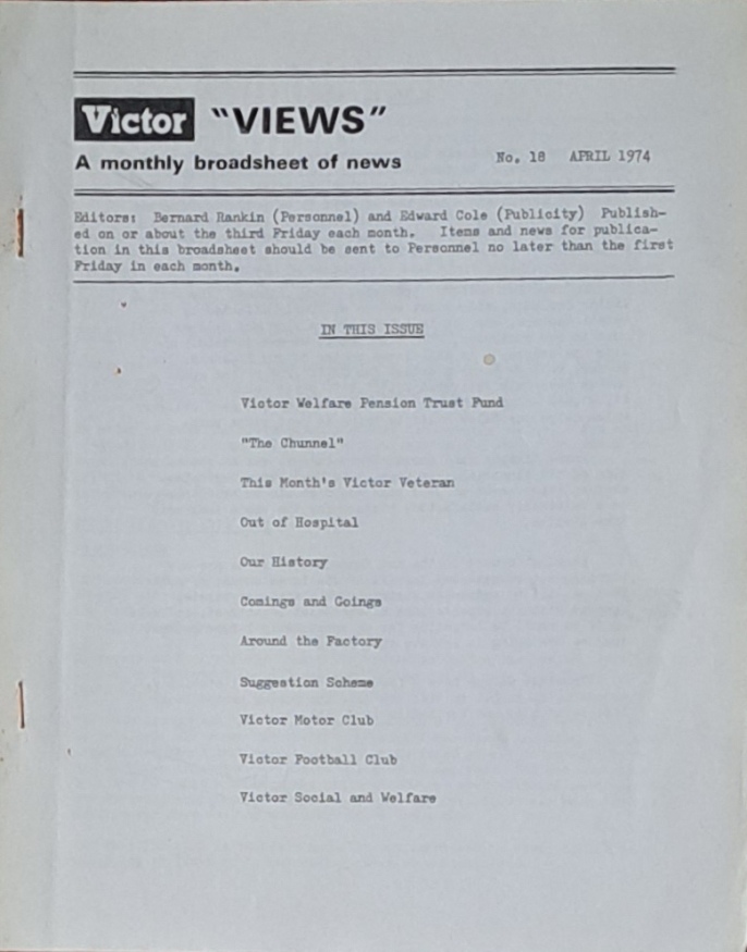 Victor Views, A Monthly Broadsheet Of News, April 1974 - Victor Products Ltd - 1974