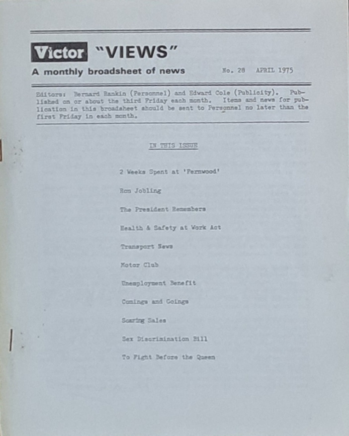 Victor Views, A Monthly Broadsheet Of News, April 1975 - Victor Products Ltd - 1975