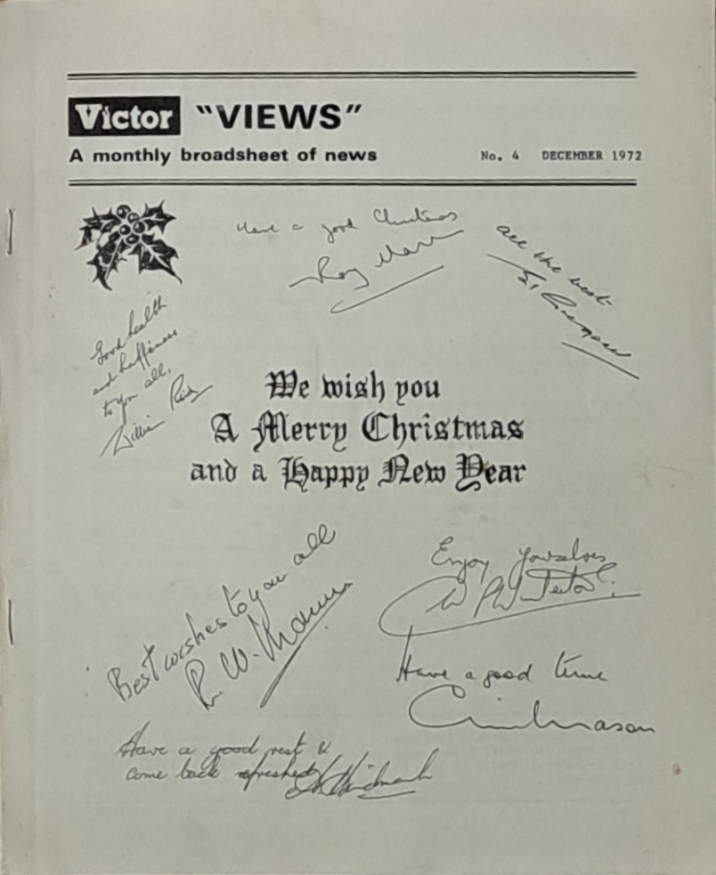 Victor Views, A Monthly Broadsheet Of News, December 1972 - Victor Products Ltd - 1972