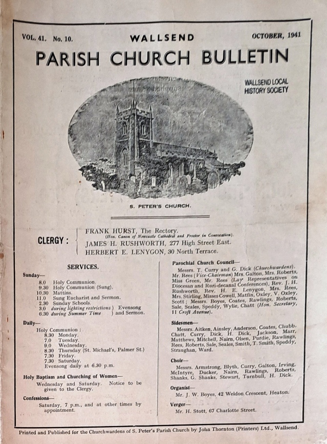 Wallsend Parish Church Bulletin, October 1941 - Wallsend S. Peter's Parish Magazine - 1941